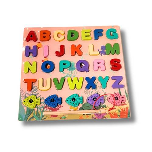 Wooden English Alphabet Learning Board with Magnetic Fishing Game Interactive Tool for Early Learning Suitable for Ages 3 Years and Above