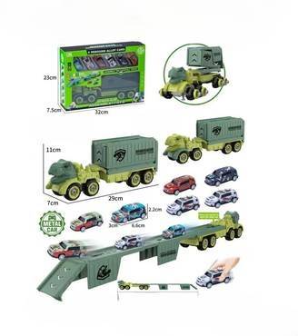 7-in-1 Giant Dinosaur Car Carrier Truck with Catapult  Includes 6 Die Cast Cars Suitable for Ages 3+