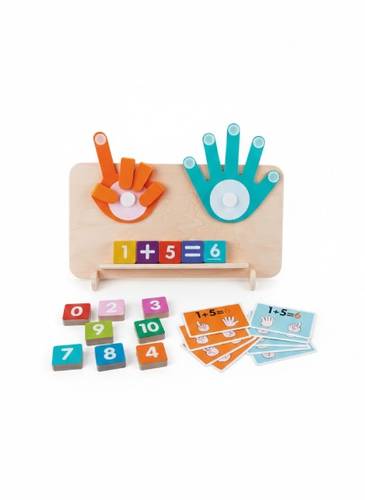 Wooden Interactive Math Learning Board with Colored Fingers for Teaching Counting and Addition Suitable for Ages 3 Years and Above