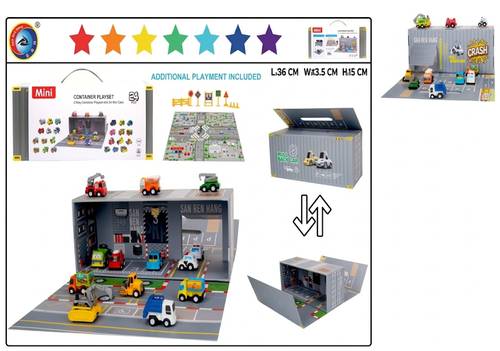 24 Pcs Mini Construction & City Vehicle Playset with Storage Container