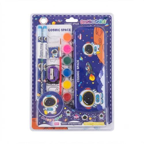 Cosmic Space Astronaut Kids Stationery and Watercolor Paint Set