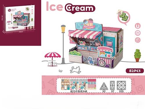 Magnetic Ice  Caream Building Set 3D Educational Puzzle for Kids with Magnetic Pieces and Stickers to Create a Complete Ice  Caream Suitable 82p for Ages 3+