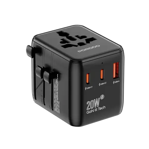 فيش السفر العالمي برودو بمنفذين USB-C بقدرة 20 واط ومنفذ USB-A