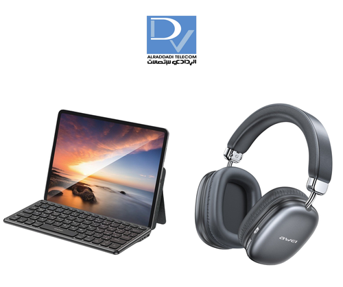 عرض ( سماعة رأس لاسلكية AT8 Pro بلوتوث + لوحة مفاتيح بلوتوث قابلة للطي 64 مفتاح ) من AWEI