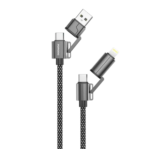 كابل تايب سي 4 في 1 إلى لايتنينج و USB-A قماش 60 واط 1.2 متر برودو