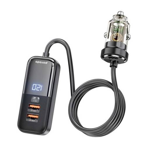 شاحن سيارة 120 واط 2 تايب سي 2 USB بسلك 1.5 متر برودو أسود