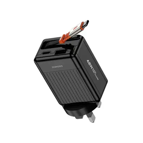 فيش جداري 42 واط تايب سي و USB-A بكابل مدمج 75 سم برودو
