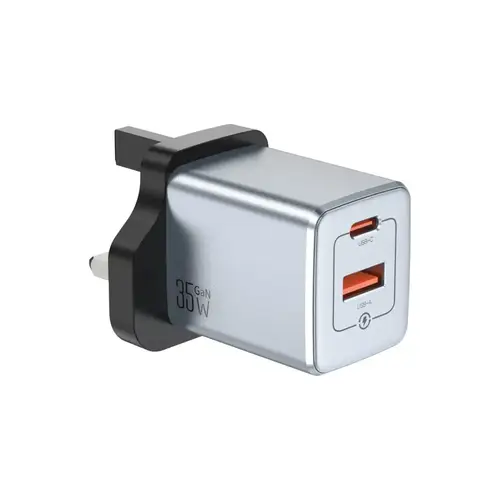فيش جداري GaN 35W منفذ تايب سي و USB جرين ليون رمادي