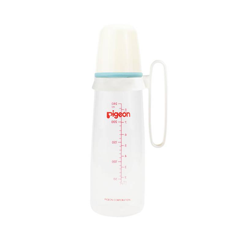 Pigeon Slim Neck Plastic Bottle White Cap With Handle  (Assorted) - 240ML