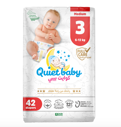 كوايت بيبي حفائظ مقاس 3 للأطفال من وزن 6 - 12 kg تحتوي 42 حفاظة