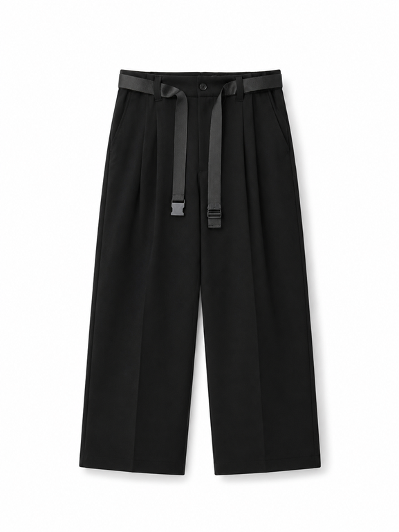 بنطال واسع بحزام تكتيكي - أسود