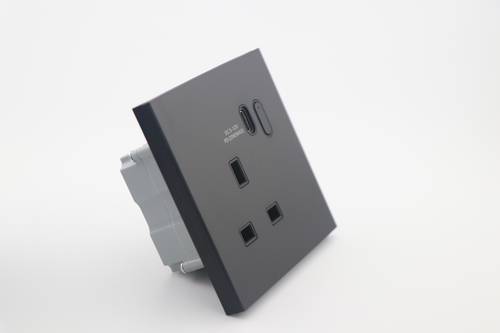 SMART SOCKET 13A USB+TYPE-C ( WIFI \ BLUETOOTH ) - ( GLASS ) - GRAY