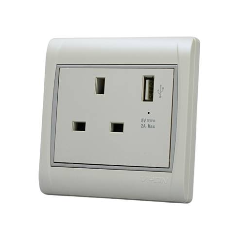 SOCKET 13A + USB ( 7*7 ) VPON VISION - PEARLY