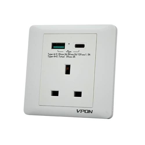 SOCKET 13A + 2 USB ( 7*7 ) VPON MASTER - WHITE