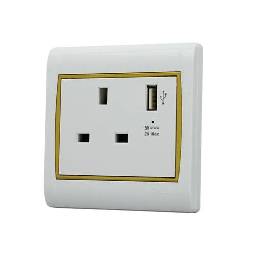 SOCKET 13A + USB ( 7*7 ) VPON VISION - WHITE