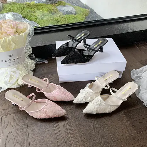 Luxury Designer White Women Wedding Pumps Mesh Embroidered Flowers Back Strap Sexy Slingback High Heel Dress Shoes for Ladies