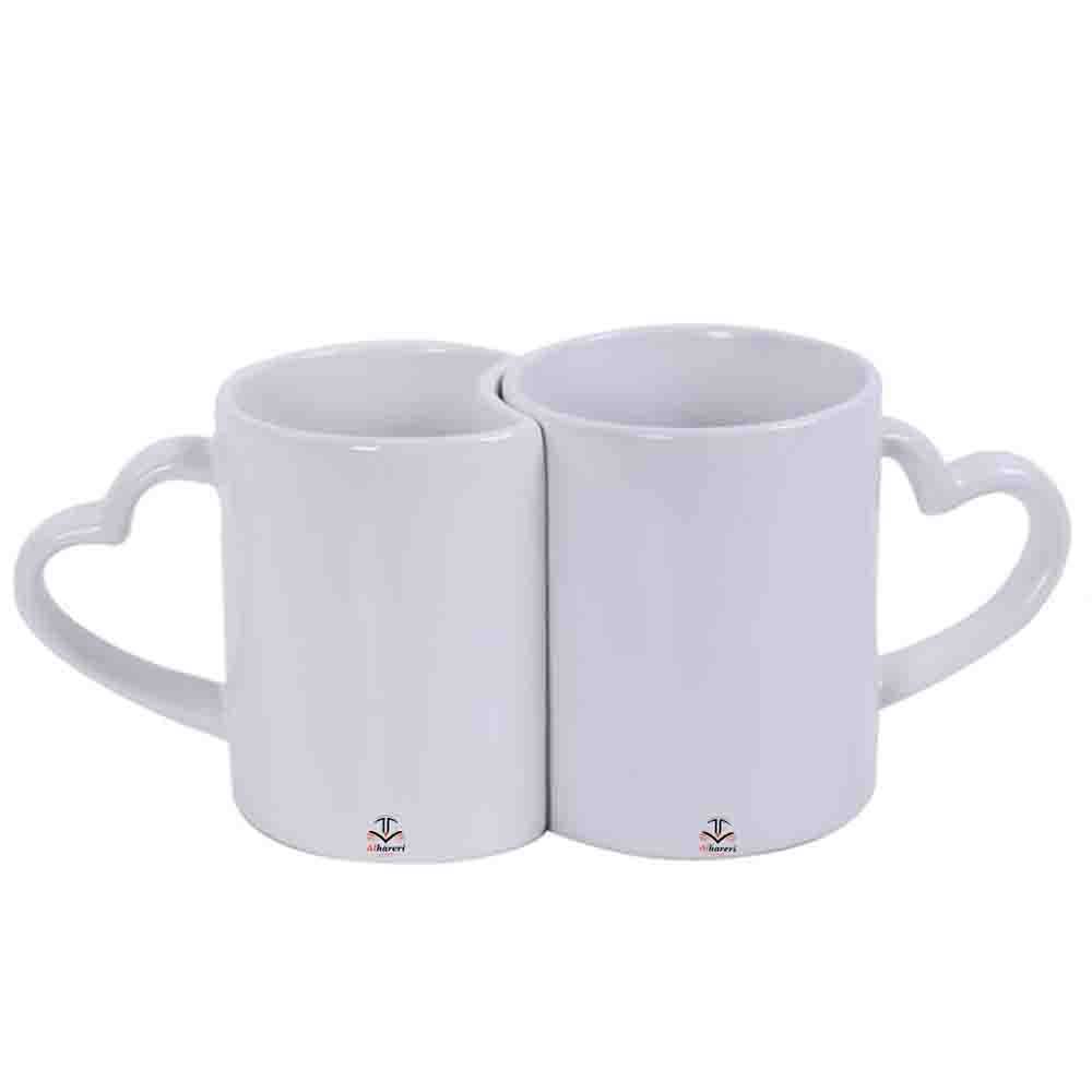 Set of 2 White Ceramic Mugs | Heart Shape | Heat-Transfer Ready