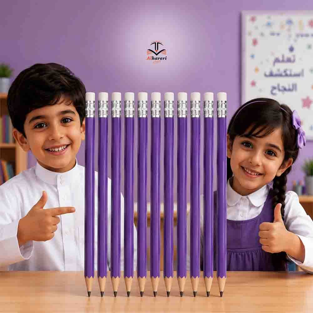 طقم 12 قلم رصاص خشبي بلون بنفسجي فاخر