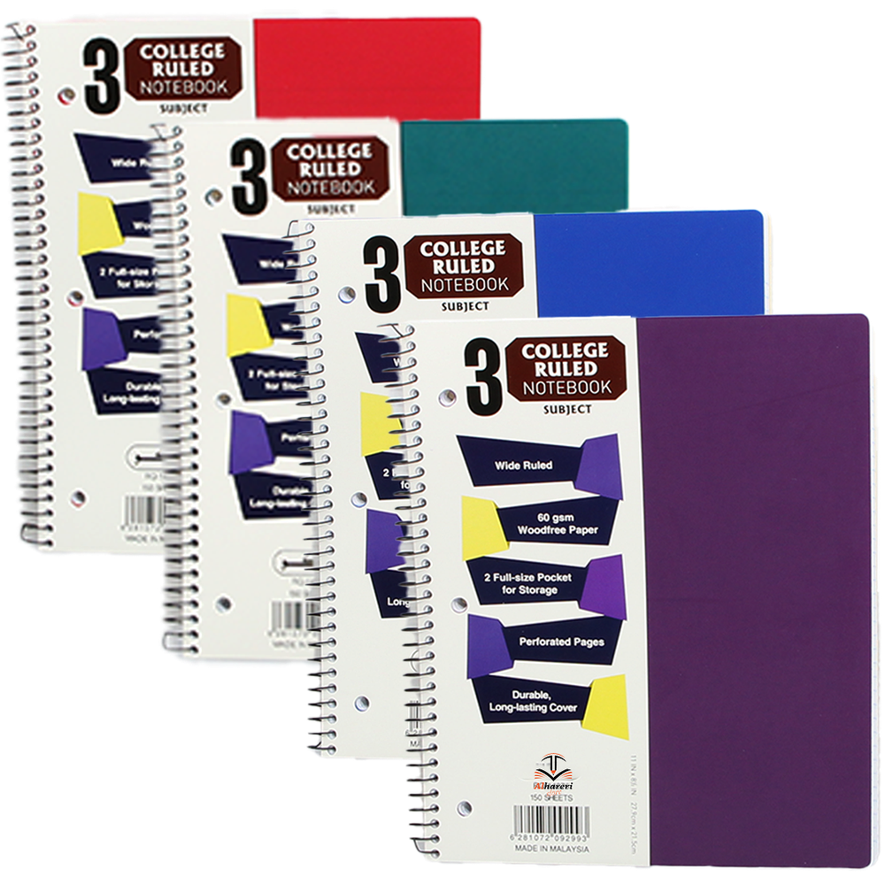 NOTEBOOK 3 SUBJECT WIRE B5 150 Sheets
