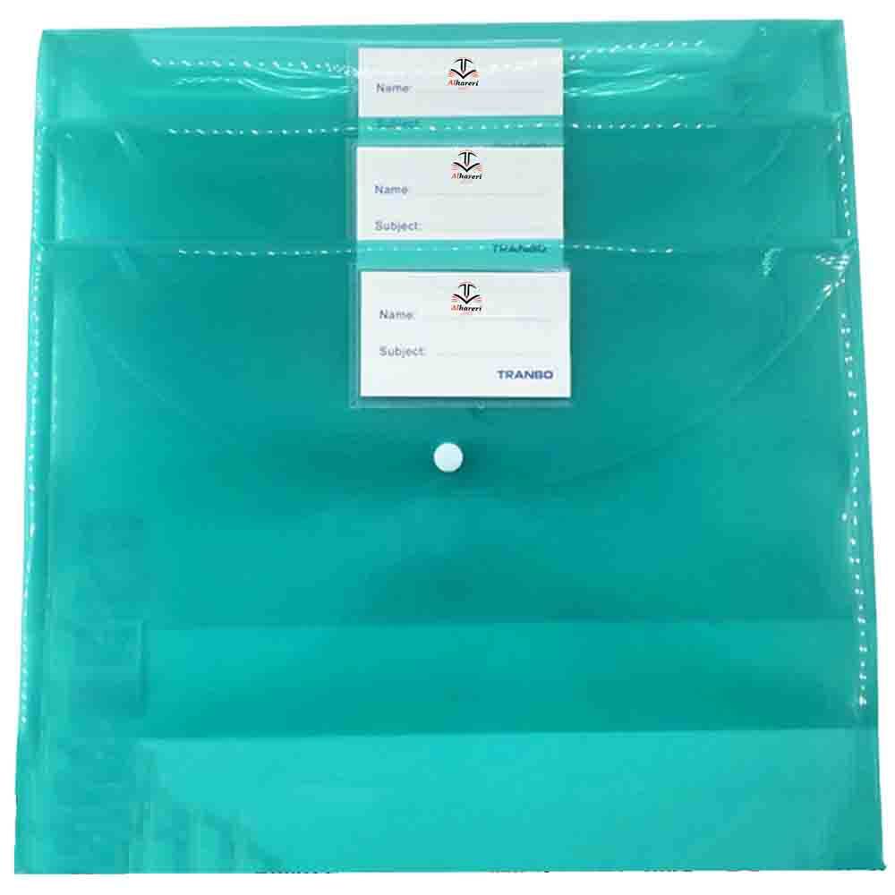Green Transparent Plastic Snap Envelope File | FC Size