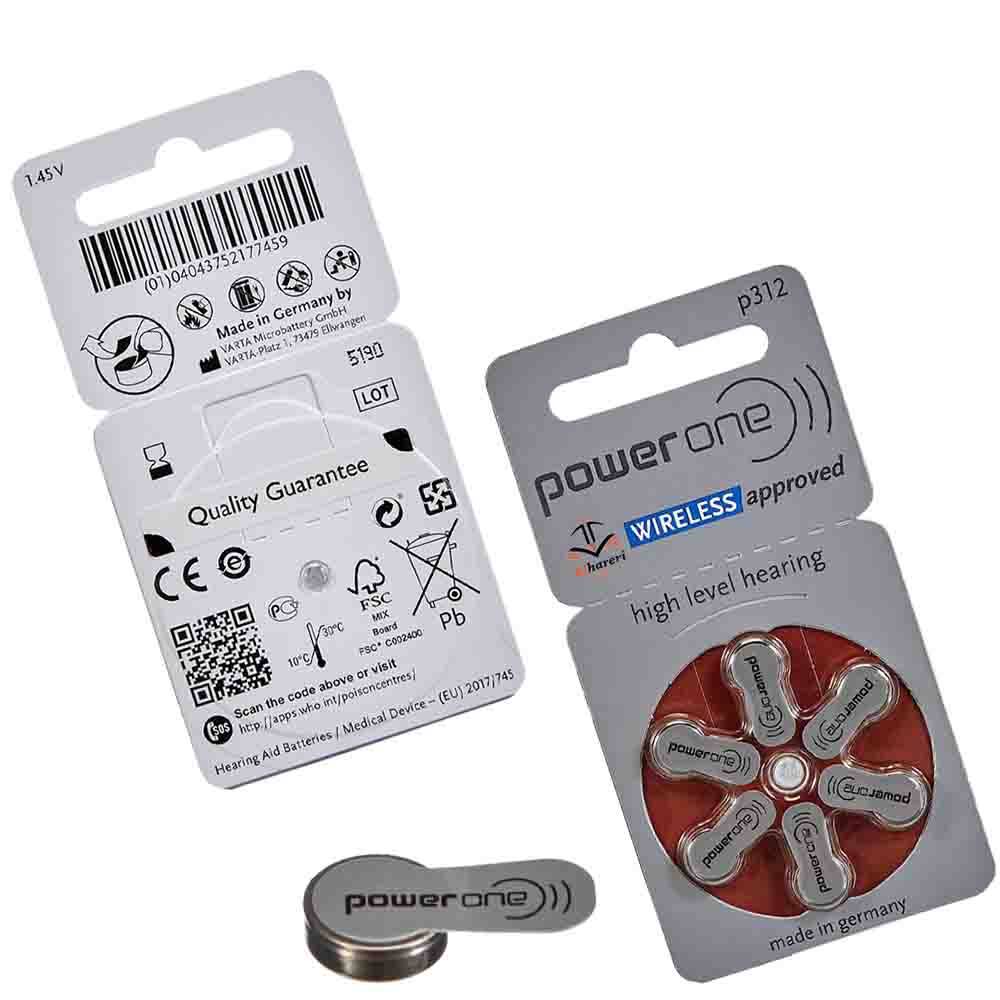 بطاريات باور وان Power One P312 كرت 6 حبات لسماعات الأذن