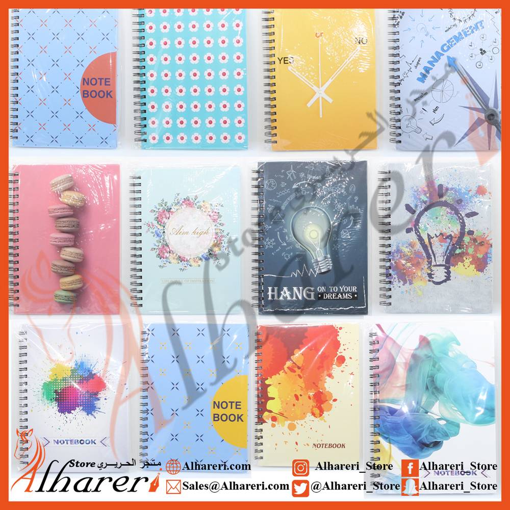Notebook B5 Wire Hard Cover Squares Various Designs