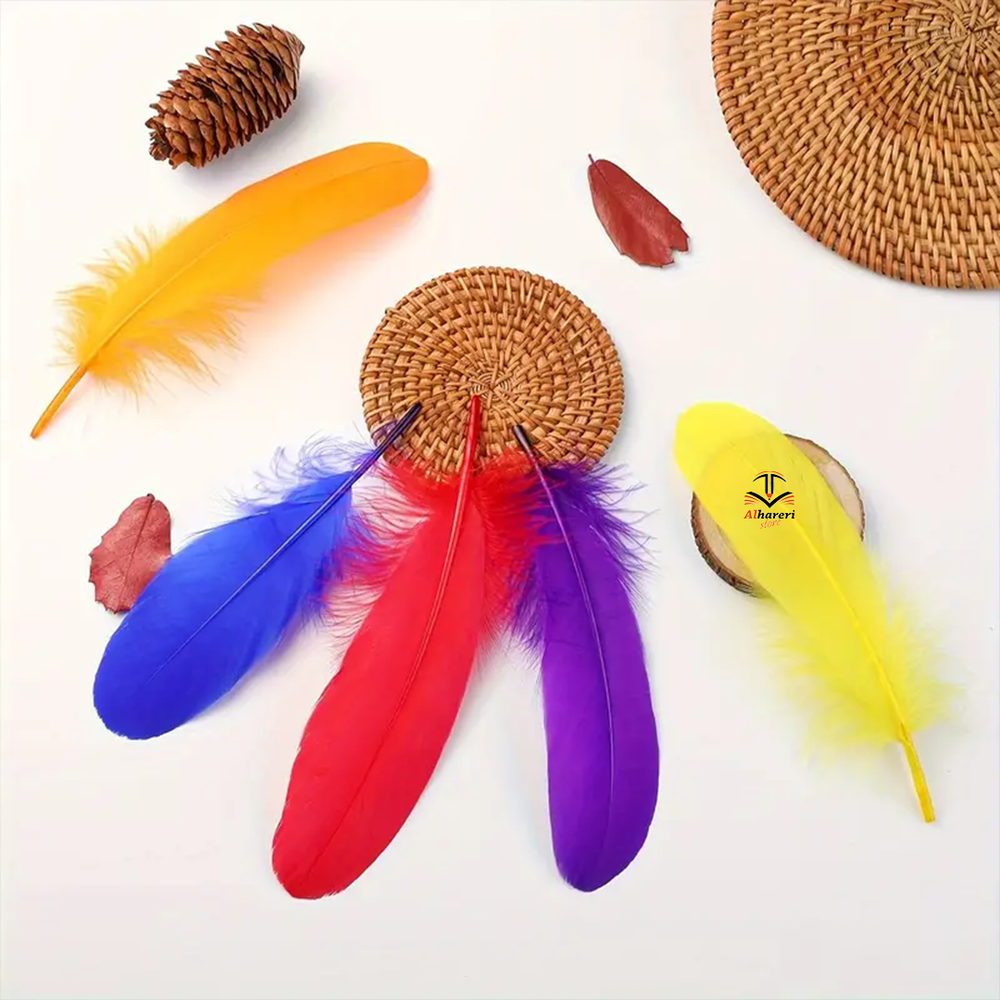 A bundle of small colorful natural bird feathers