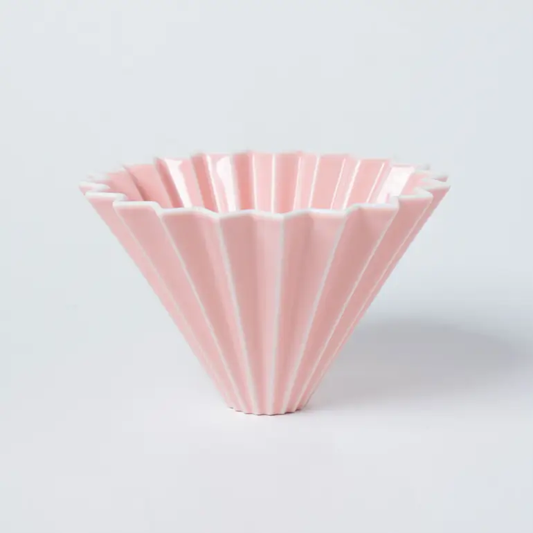 Origami Dripper S 01 with Wood Holder PINK قمع ترشيح اورقامي زهري مع قاعدة خشبية