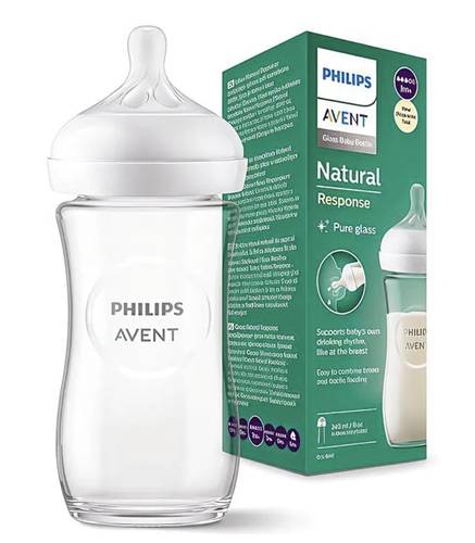 Philips Avent Natural Response Glass Baby Bottle – 240 ml (8 oz), 3–6 Months