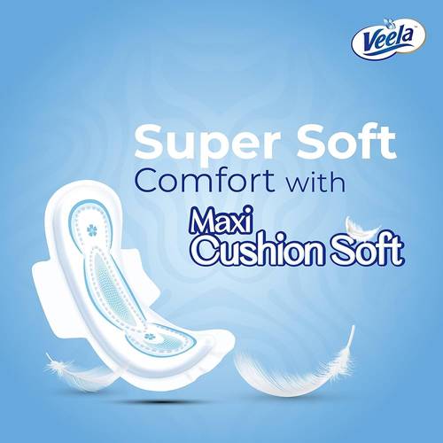 Veela Maxi Cushion Soft Sanitary Pads with Wings – Long, 60 Pads