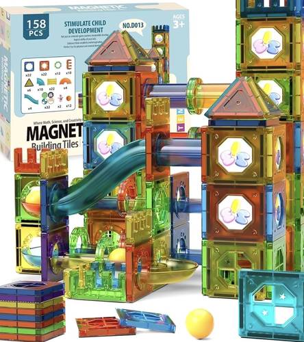 Magnetic Building Tiles Set – 158 Pieces (STEM Educational Toy)