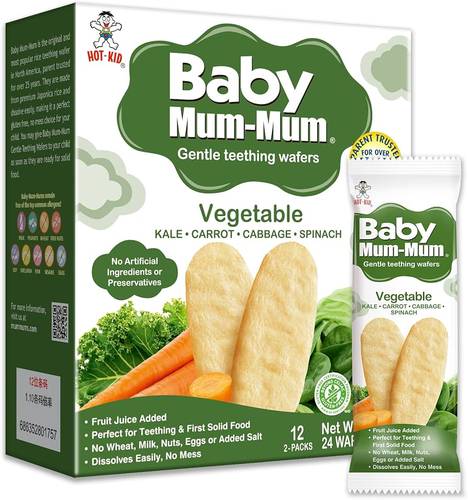 Hot-Kid Baby Mum-Mum Vegetable Teething Wafers – Kale, Carrot, Cabbage & Spinach (24 Wafers)