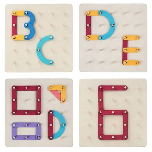 Advanced Deluxe Wooden Montessori Nail Board Geometric board With Building Flash Cards
