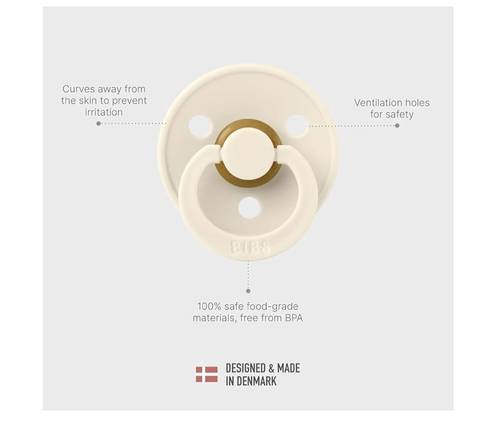 BIBS Colour Round Pacifier – Size 2 (6+ Months) – Natural Rubber