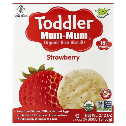 بسكويت أرز عضوي للأطفال بنكهة الفراولة Mum-Mum (24 قطعة)