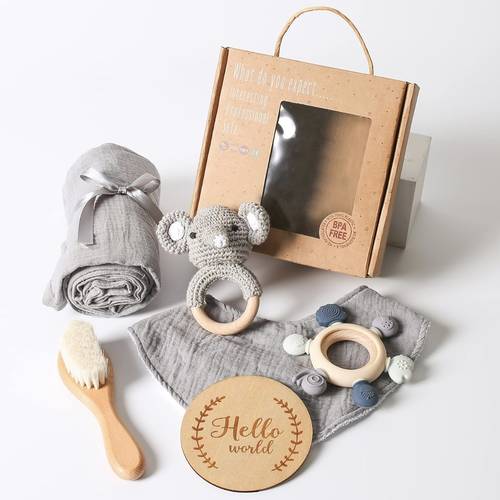 Baby Swaddle Blanket with Wooden Teether Set