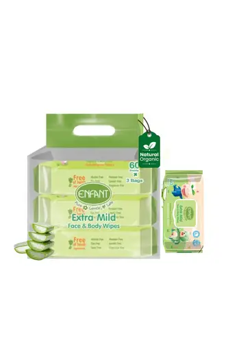 Enfant Extra Mild Face & Body Wipes – 60 Sheets x 3 Bags