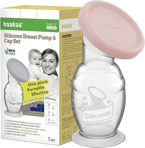 hakka NEW - Silicone Breast Pump with Suction Base & Silicone Cap 150ml - Blush