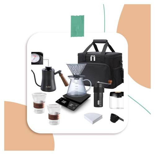 مجموعة ادوات تقطير v60 - طقم مكون من 11 قطعه مع حقيبة و مطحنة إلكترونية