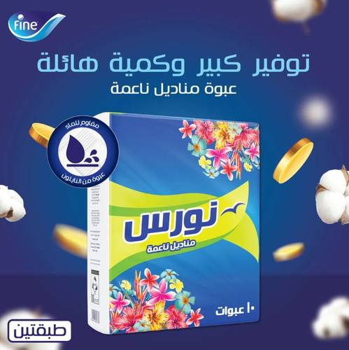 مناديل نورس 160 منديل مزدوج 10حبه