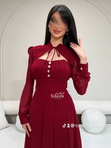 فستان عنابي سهرة طويل - (XXXL) الصدر:١٠٢سم , الخصر:٩١سم