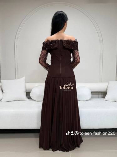  فستان سهره بني طويل - (XXXL) الصدر:١٠٢سم , الخصر:٩١سم