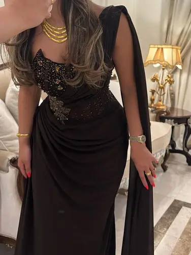فستان سهرة بني&nbsp; - (XXXL) الصدر:١٠٢سم , الخصر:٩١سم