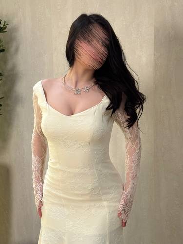 فستان دنتيلا  /اوف وايت - (XXXL) الصدر:١٠٢سم , الخصر:٩١سم