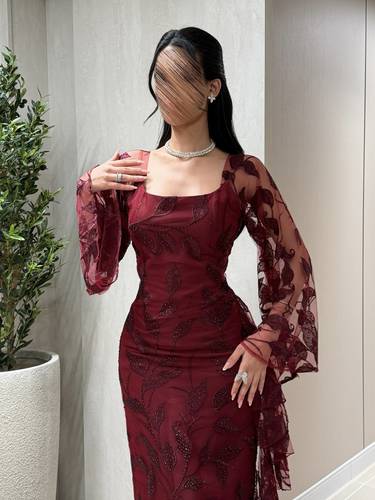 فستان ليال برغندي - (XXXL) الصدر:١٠٢سم , الخصر:٩١سم