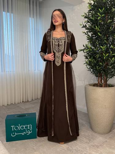 جلابية اماراتية نسائية قطعتين/ موكا - (XXXL) الصدر:١٠٢سم , الخصر:٩١سم