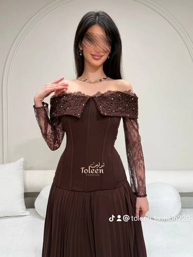 فستان سهره بني طويل - (XXXL) الصدر:١٠٢سم , الخصر:٩١سم