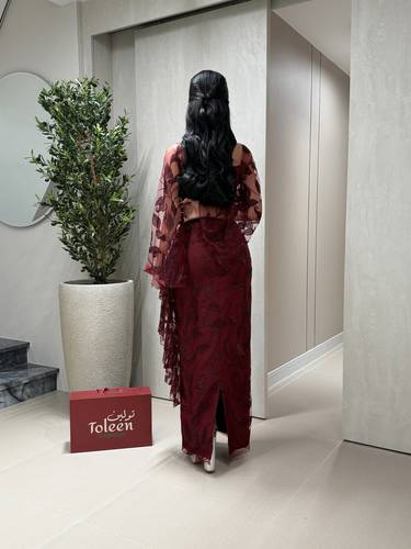فستان ليال برغندي - (XXXL) الصدر:١٠٢سم , الخصر:٩١سم