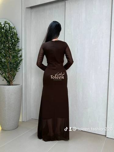فستان سهرة طويل بني - (XXXL) الصدر:١٠٢سم , الخصر:٩١سم