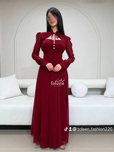 فستان عنابي سهرة طويل - (XXXL) الصدر:١٠٢سم , الخصر:٩١سم